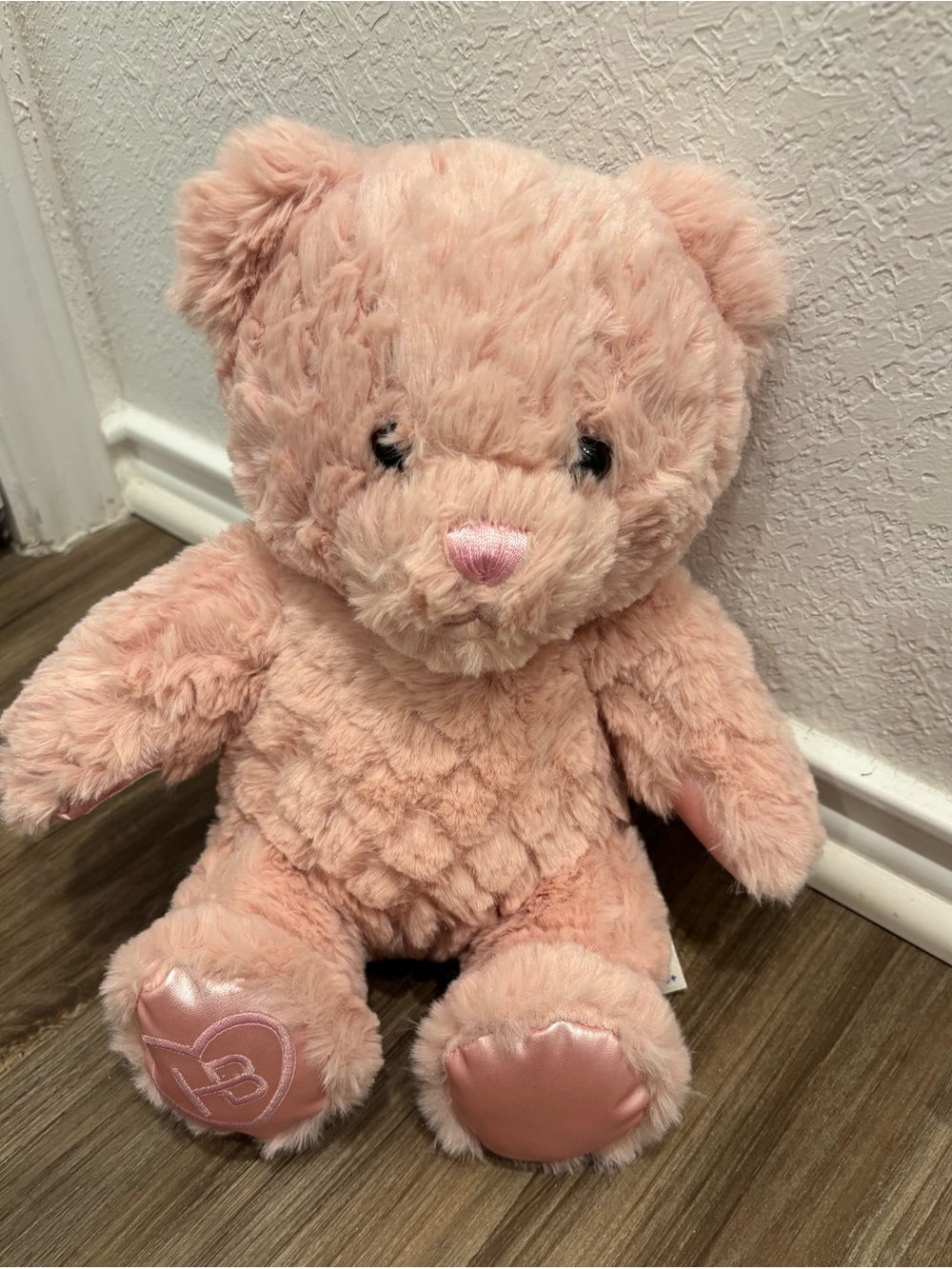 Build-A-Bear Blush Pink Plush Teddy Bear with Satin Paw Accents